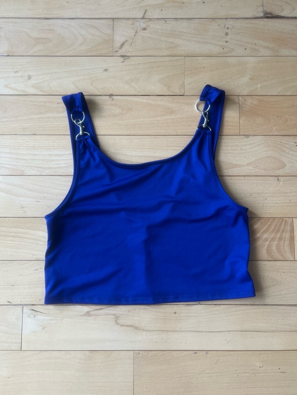 Cobalt Blue Crop Tank Top with Functional Metal Clasps